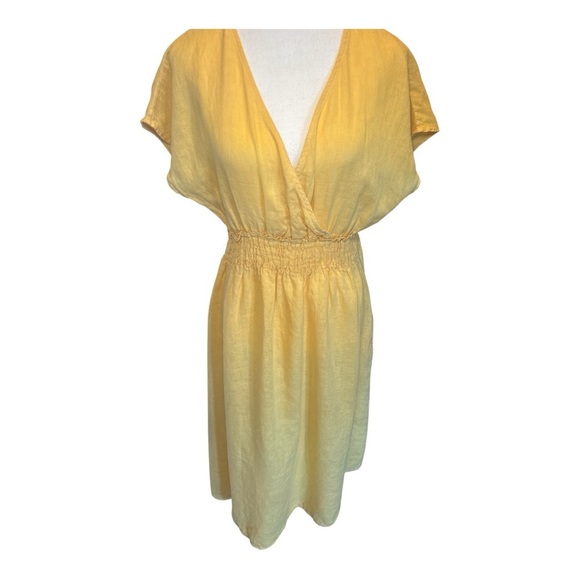 Magari Italy Yellow Linen Midi Dress Sz XL Summer Casual Lightweight - Picture 3 of 8